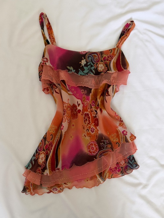 Tops - Vintage 100% Silk Embellished Beaded Tie Front
Boho Cami Top Orange